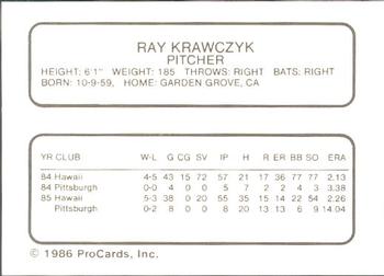 1986 ProCards Hawaii Islanders #13 Ray Krawczyk Back