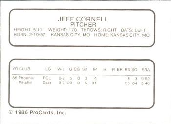 1986 ProCards Iowa Cubs #8 Jeff Cornell Back