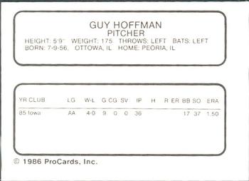 1986 ProCards Iowa Cubs #16 Guy Hoffman Back