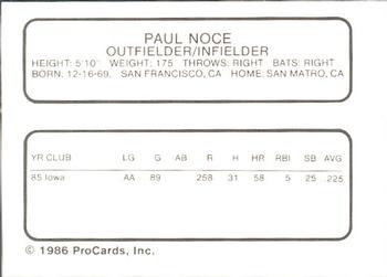 1986 ProCards Iowa Cubs #20 Paul Noce Back