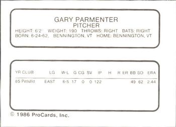 1986 ProCards Iowa Cubs #21 Gary Parmenter Back