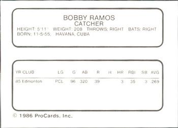 1986 ProCards Iowa Cubs #24 Bobby Ramos Back