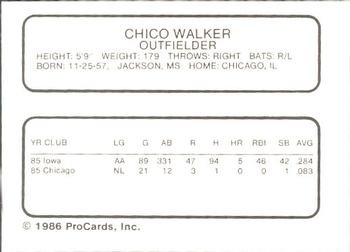 1986 ProCards Iowa Cubs #26 Chico Walker Back