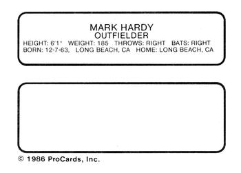 1986 ProCards Jamestown Expos #12 Mark Hardy Back