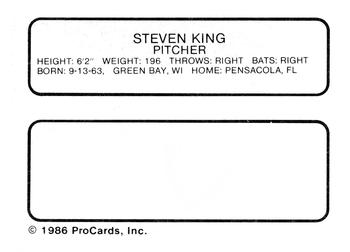 1986 ProCards Jamestown Expos #14 Steven King Back