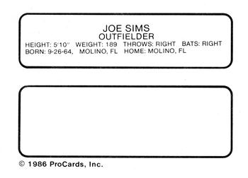 1986 ProCards Jamestown Expos #23 Joe Beely Sims Back