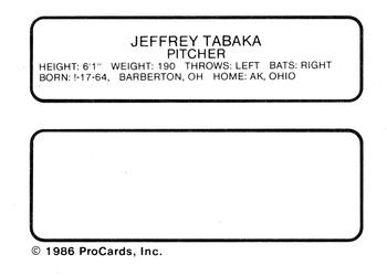 1986 ProCards Jamestown Expos #25 Jeff Tabaka Back
