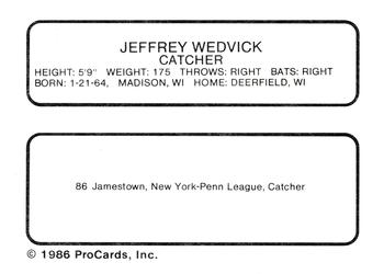 1986 ProCards Jamestown Expos #28 Jeffrey Wedvick Back