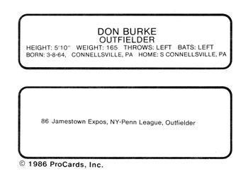 1986 ProCards Jamestown Expos #2 Don Burke Back