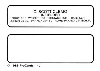 1986 ProCards Jamestown Expos #3 Scott Clemo Back