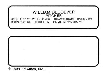 1986 ProCards Jamestown Expos #4 William DeBoever Back