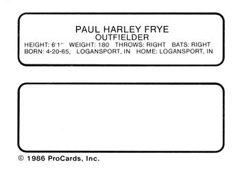 1986 ProCards Jamestown Expos #8 Paul Frye Back