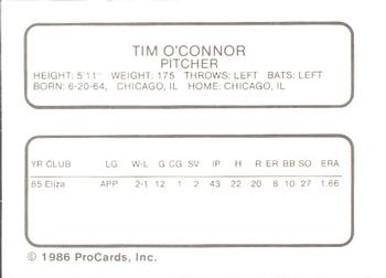 1986 ProCards Kenosha Twins #18 Tim O'Connor Back