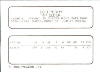 1986 ProCards Kenosha Twins #20 Bob Perry Back