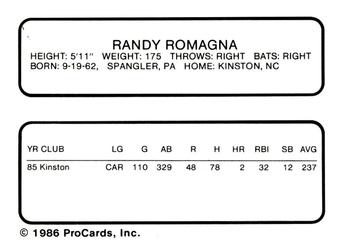 1986 ProCards Kinston Eagles #21 Randy Romagna Back