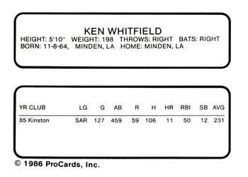 1986 ProCards Kinston Eagles #25 Ken Whitfield Back