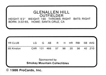 1986 ProCards Knoxville Blue Jays #NNO Glenallen Hill Back