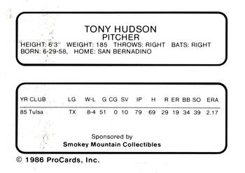 1986 ProCards Knoxville Blue Jays #NNO Tony Hudson Back