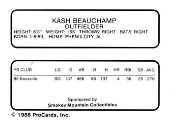 1986 ProCards Knoxville Blue Jays #NNO Kash Beauchamp Back