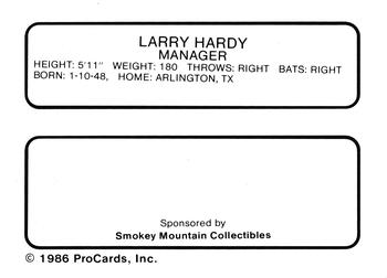 1986 ProCards Knoxville Blue Jays #NNO Larry Hardy Back