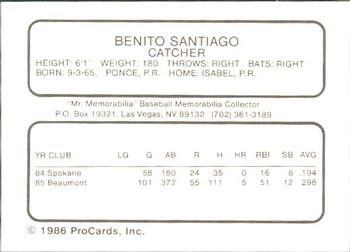 1986 ProCards Las Vegas Stars #15 Benito Santiago Back
