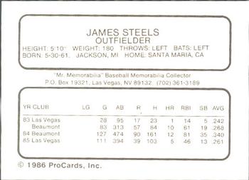 1986 ProCards Las Vegas Stars #19 James Steels Back