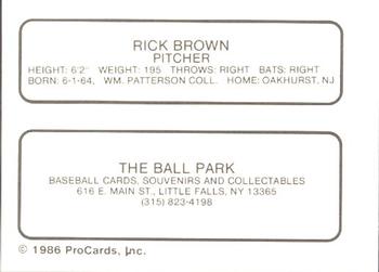 1986 ProCards Little Falls Mets #NNO Rick Brown Back