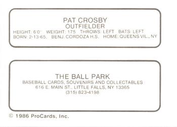 1986 ProCards Little Falls Mets #NNO Pat Crosby Back