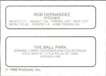 1986 ProCards Little Falls Mets #NNO Rob Hernandez Back