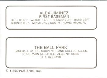 1986 ProCards Little Falls Mets #NNO Alex Jimenez Back