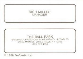 1986 ProCards Little Falls Mets #NNO Rich Miller Back