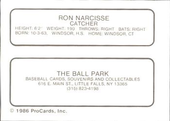 1986 ProCards Little Falls Mets #NNO Ron Narcisse Back