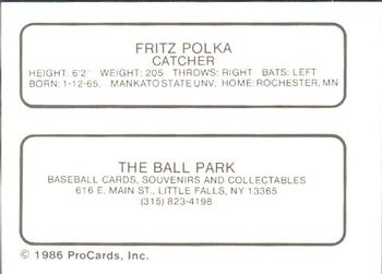 1986 ProCards Little Falls Mets #NNO Fritz Polka Back