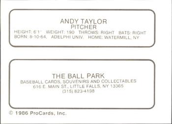 1986 ProCards Little Falls Mets #NNO Andy Taylor Back