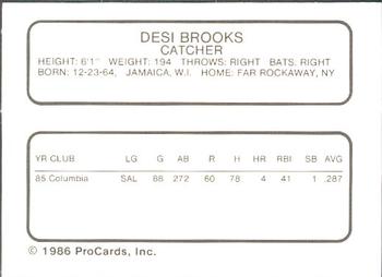 1986 ProCards Lynchburg Mets #NNO Desi Brooks Back
