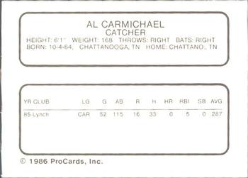 1986 ProCards Lynchburg Mets #NNO Al Carmichael Back
