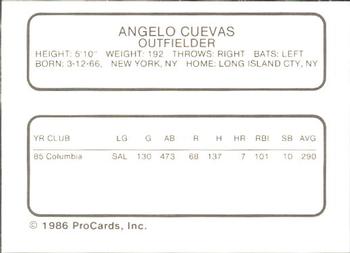 1986 ProCards Lynchburg Mets #NNO Angelo Cuevas Back
