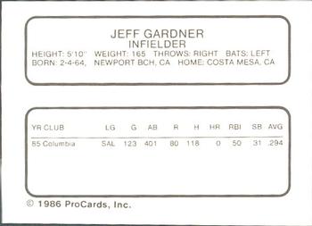 1986 ProCards Lynchburg Mets #NNO Jeff Gardner Back