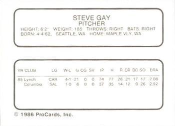 1986 ProCards Lynchburg Mets #NNO Steve Gay Back