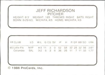 1986 ProCards Lynchburg Mets #NNO Jeff Richardson Back