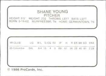 1986 ProCards Lynchburg Mets #NNO Shane Young Back
