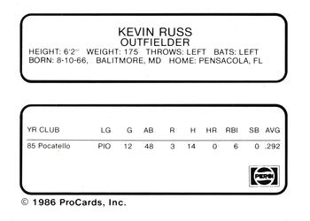 1986 ProCards Madison Muskies #18 Kevin Russ Back
