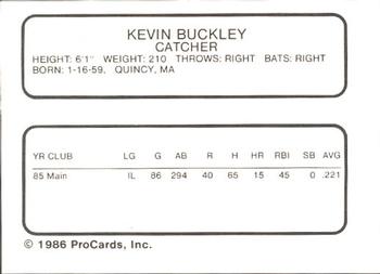 1986 ProCards Maine Guides #NNO Kevin Buckley Back