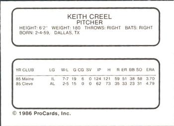 1986 ProCards Maine Guides #NNO Keith Creel Back