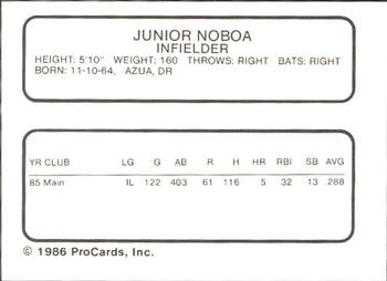 1986 ProCards Maine Guides #NNO Junior Noboa Back