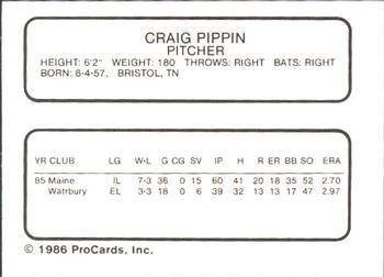 1986 ProCards Maine Guides #NNO Craig Pippin Back