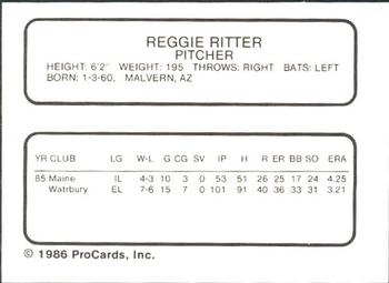 1986 ProCards Maine Guides #NNO Reggie Ritter Back