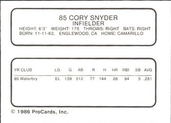 1986 ProCards Maine Guides #NNO Cory Snyder Back