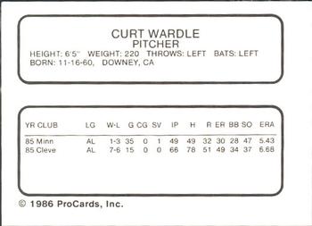 1986 ProCards Maine Guides #NNO Curt Wardle Back