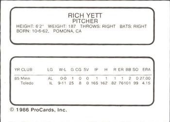 1986 ProCards Maine Guides #NNO Rich Yett Back